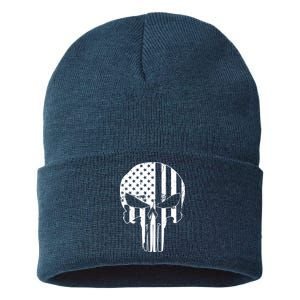 Distressed USA American Skull Sustainable Knit Beanie