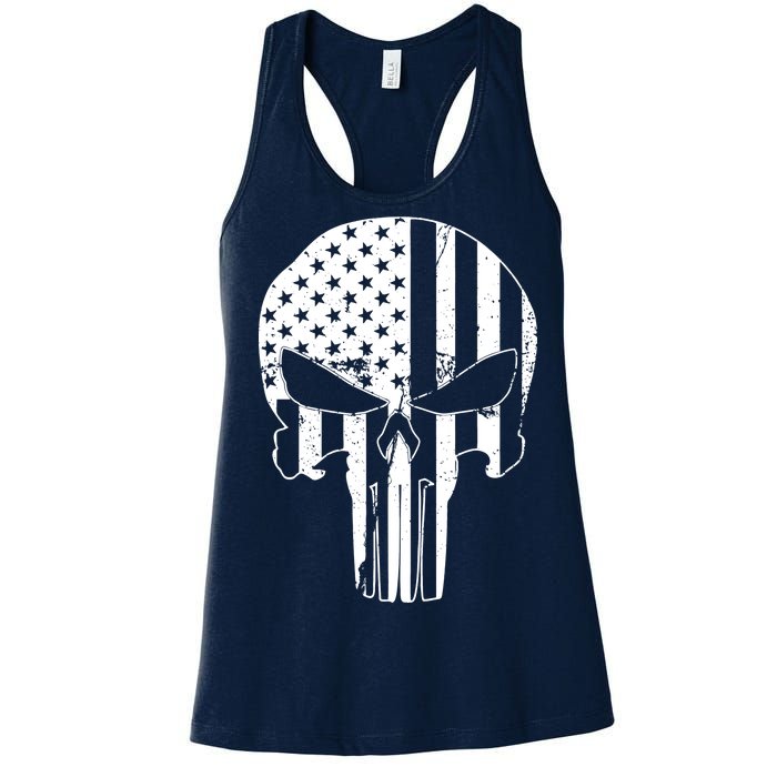 Distressed USA American Skull Women's Racerback Tank