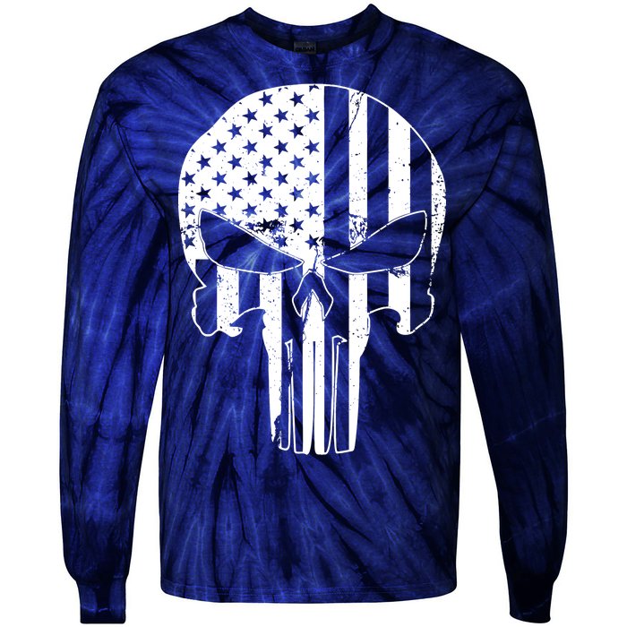 Distressed USA American Skull Tie-Dye Long Sleeve Shirt