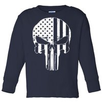 Distressed USA American Skull Toddler Long Sleeve Shirt