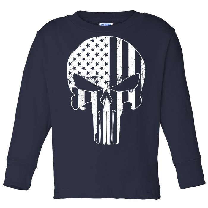 Distressed USA American Skull Toddler Long Sleeve Shirt