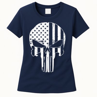 Distressed USA American Skull Womens T-Shirt