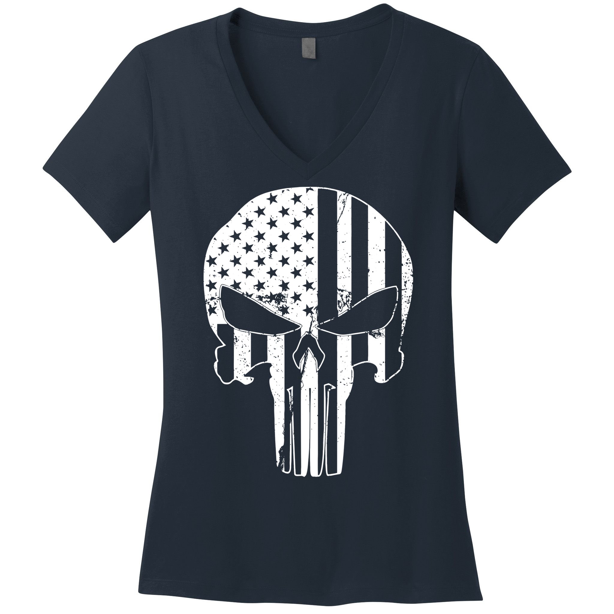 Distressed USA American Skull Women's V-Neck T-Shirt
