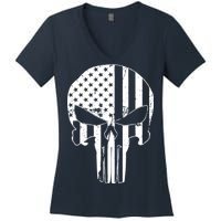 Distressed USA American Skull Women's V-Neck T-Shirt