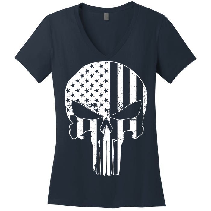 Distressed USA American Skull Women's V-Neck T-Shirt