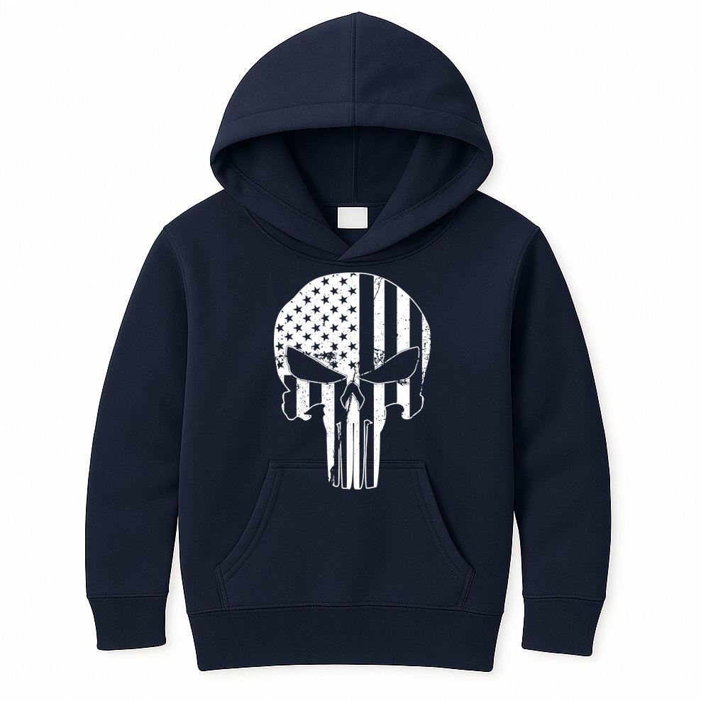 Distressed USA American Skull Kids Hoodie