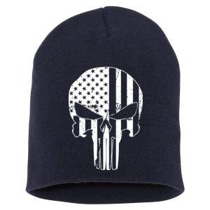 Distressed USA American Skull Short Acrylic Beanie