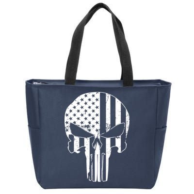 Distressed USA American Skull Zip Tote Bag