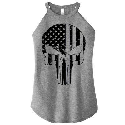 Distressed USA American Skull Women's Perfect Tri Rocker Tank