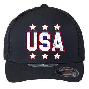 Distressed USA Patriotic Logo Flexfit Unipanel Trucker Cap