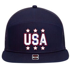 Distressed USA Patriotic Logo 7 Panel Mesh Trucker Snapback Hat