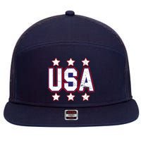 Distressed USA Patriotic Logo 7 Panel Mesh Trucker Snapback Hat