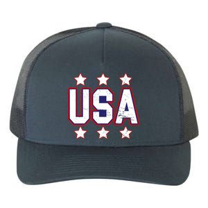 Distressed USA Patriotic Logo Yupoong Adult 5-Panel Trucker Hat