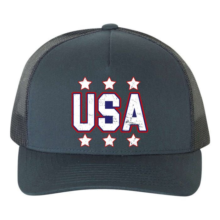 Distressed USA Patriotic Logo Yupoong Adult 5-Panel Trucker Hat