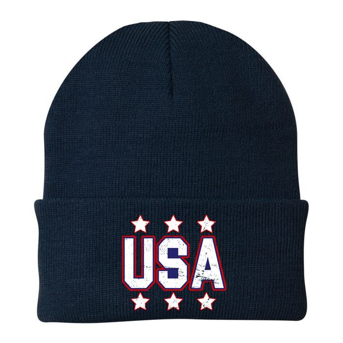 Distressed USA Patriotic Logo Knit Cap Winter Beanie