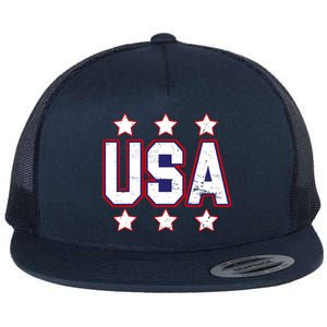 Distressed USA Patriotic Logo Flat Bill Trucker Hat