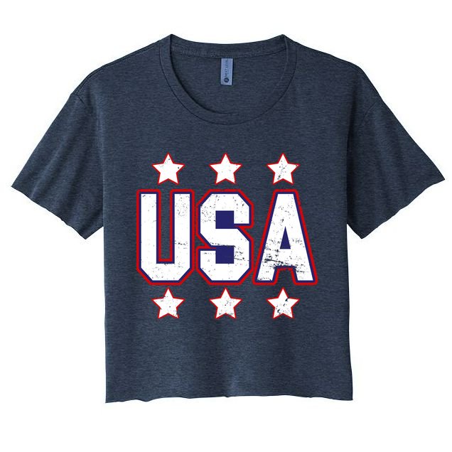 Distressed USA Patriotic Logo Crop Top