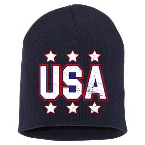 Distressed USA Patriotic Logo Short Acrylic Beanie