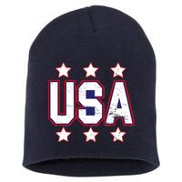 Distressed USA Patriotic Logo Short Acrylic Beanie