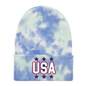 Distressed USA Patriotic Logo Tie Dye 12in Knit Beanie