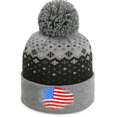 Distressed USA Waving Flag The Baniff Cuffed Pom Beanie