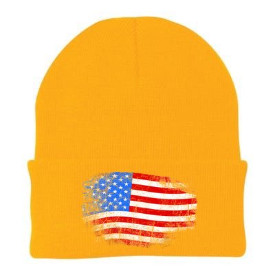 Distressed USA Waving Flag Knit Cap Winter Beanie