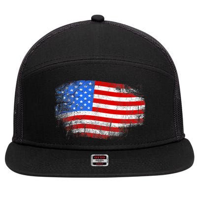 Distressed USA Waving Flag 7 Panel Mesh Trucker Snapback Hat