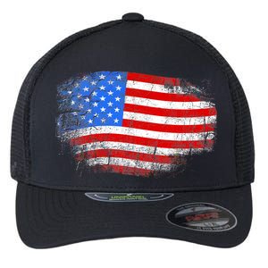 Distressed USA Waving Flag Flexfit Unipanel Trucker Cap