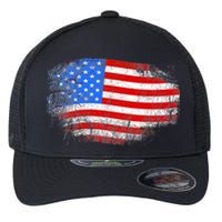 Distressed USA Waving Flag Flexfit Unipanel Trucker Cap