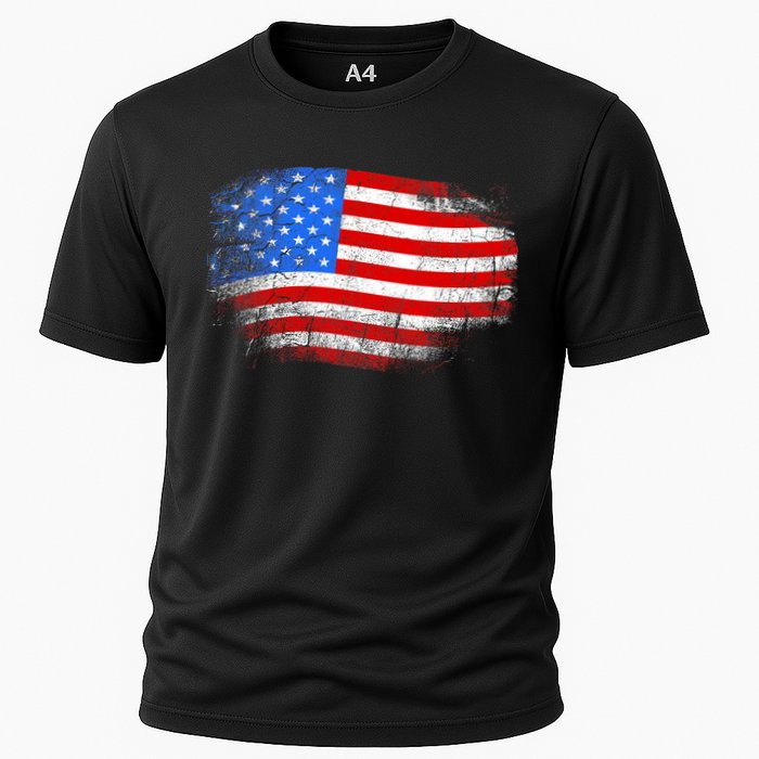 Distressed USA Waving Flag Cooling Performance Crew T-Shirt