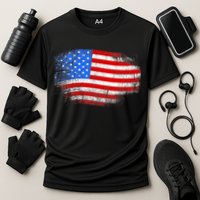 Distressed USA Waving Flag Cooling Performance Crew T-Shirt