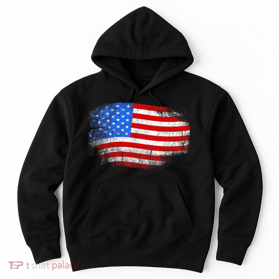 Distressed USA Waving Flag Hoodie