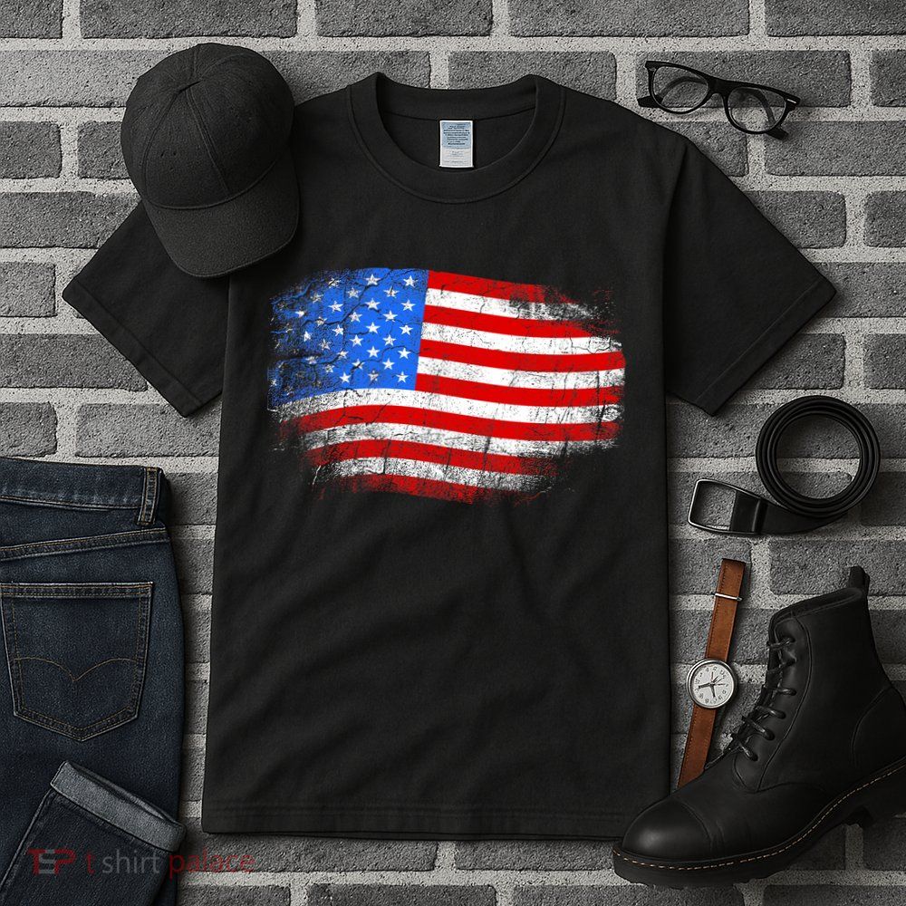 Distressed USA Waving Flag Tall T-Shirt