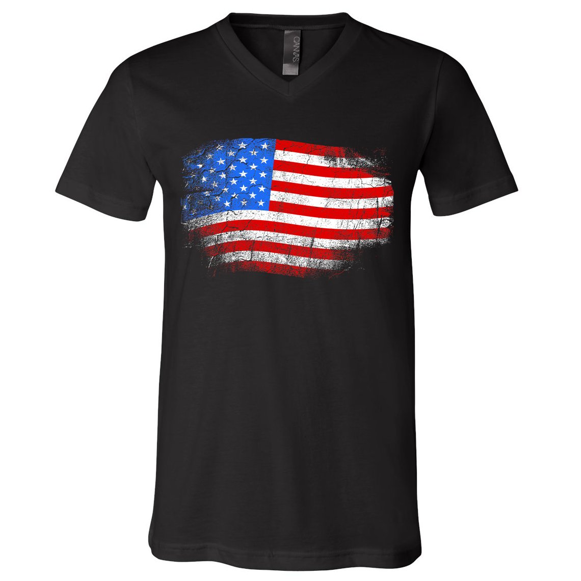 Distressed USA Waving Flag V-Neck T-Shirt