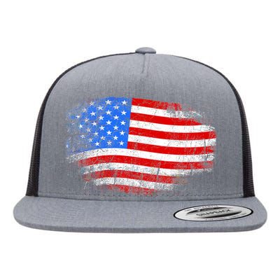 Distressed USA Waving Flag Flat Bill Trucker Hat