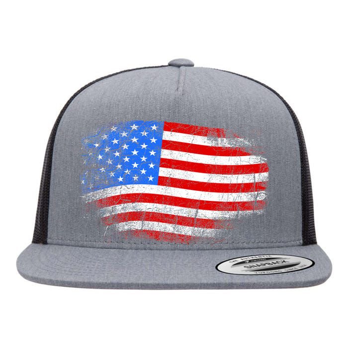 Distressed USA Waving Flag Flat Bill Trucker Hat