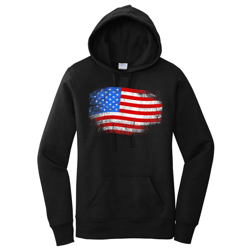 Distressed USA Waving Flag Women's Pullover Hoodie