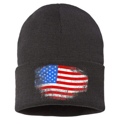 Distressed USA Waving Flag Sustainable Knit Beanie