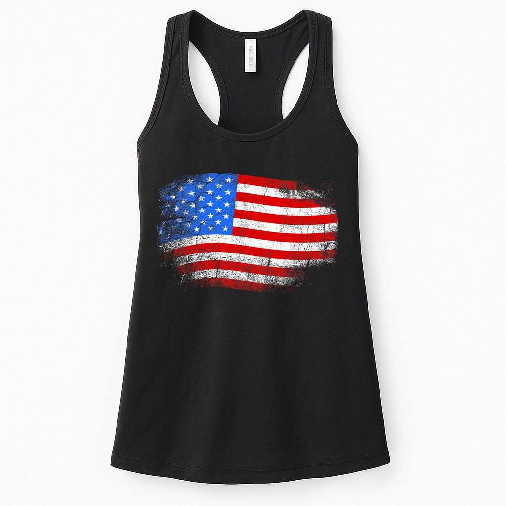 Distressed USA Waving Flag Womens Tank Top