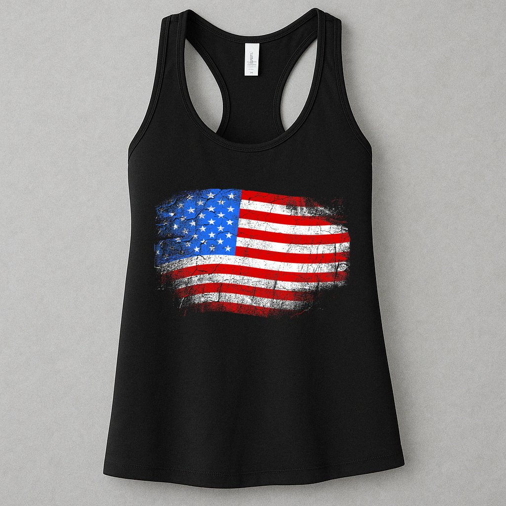 Distressed USA Waving Flag Womens Tank Top