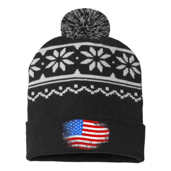 Distressed USA Waving Flag USA-Made Snowflake Beanie