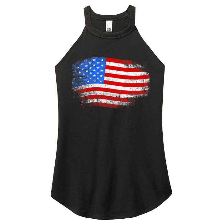 Distressed USA Waving Flag Women's Perfect Tri Rocker Tank