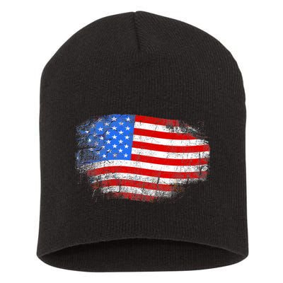 Distressed USA Waving Flag Short Acrylic Beanie