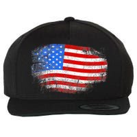 Distressed USA Waving Flag Wool Snapback Cap