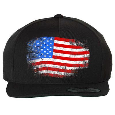 Distressed USA Waving Flag Wool Snapback Cap