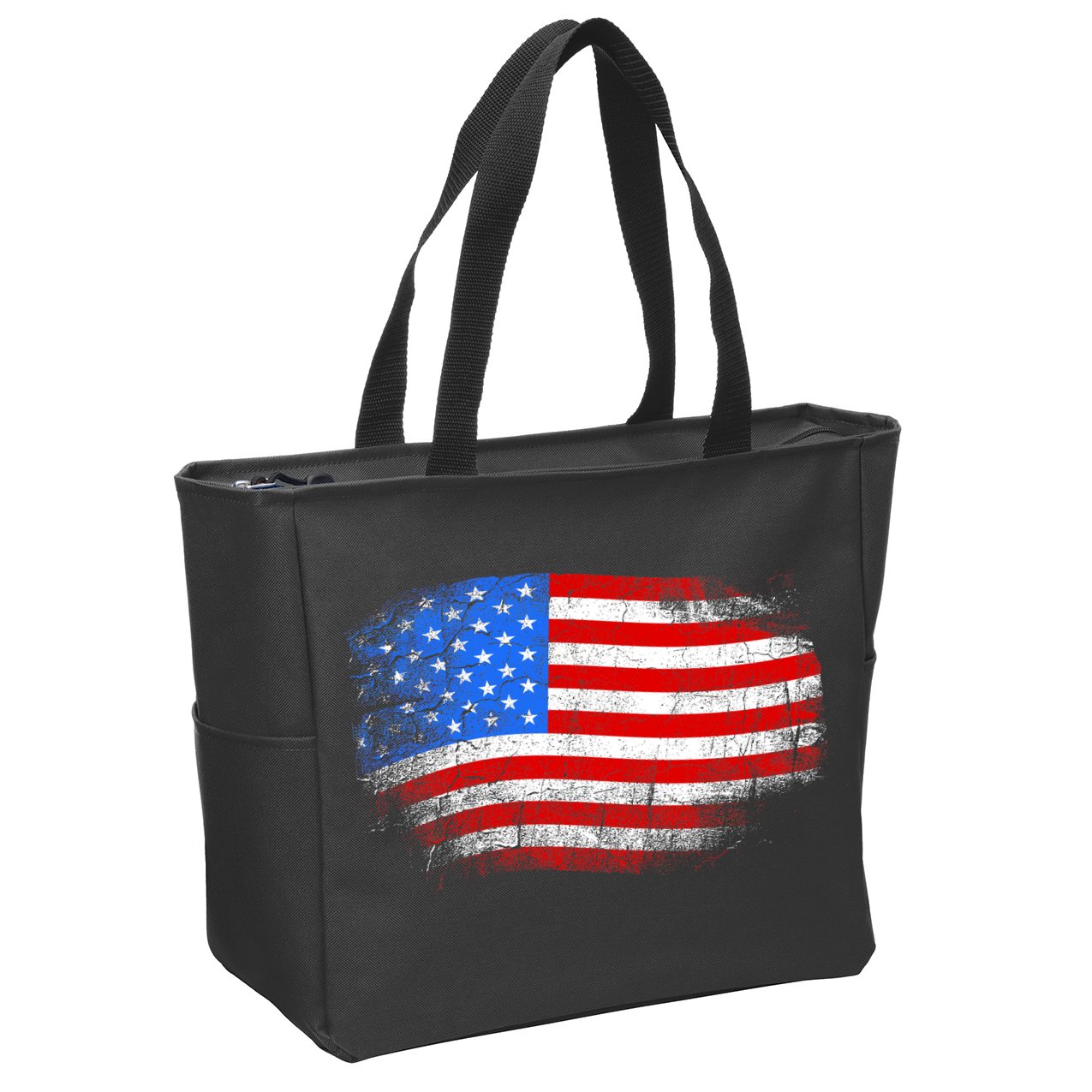 Distressed USA Waving Flag Zip Tote Bag