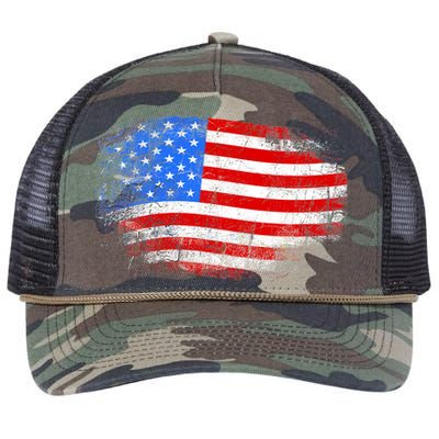 Distressed USA Waving Flag Retro Rope Trucker Hat Cap