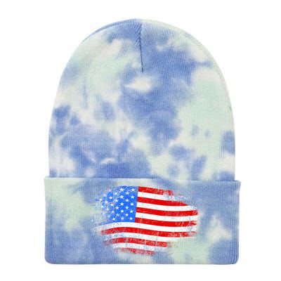 Distressed USA Waving Flag Tie Dye 12in Knit Beanie