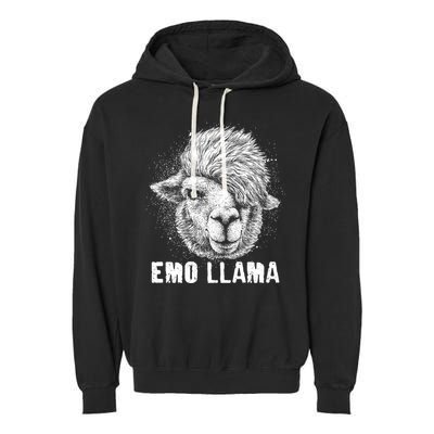 Distressed Vintage Emo Llama Alpaca  Garment-Dyed Fleece Hoodie