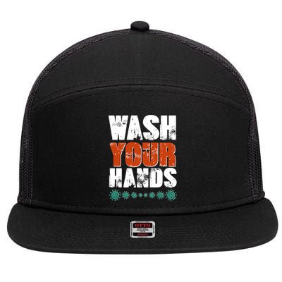 Distressed Wash Your Hands Funny 7 Panel Mesh Trucker Snapback Hat